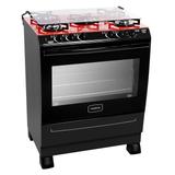 Fogão À Gás 5 Bocas Cronos Glass Mesa De Vidro VermelhA Bivolt Realce