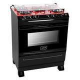 Fogão À Gás 5 Bocas Realce Zeus Glass Mesa Vidro Preto/Vermelho Bivolt