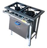 Fogão À Gás Baixa Pressão 2 Bocas (1 Dupla) C/ Forno Em Linha Ferro Fundido Lm2F Millenium Basic Metalnox
