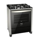Fogão A Gás Fischer Gran Cheff 5B Bivolt Prata Mesa De Vidro