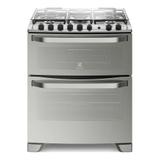 Fogão com Porta Full Glass cor Prata e Duplo Forno 5 Queimadores de Piso Electrolux (76MDX)