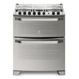 Fogão de Piso 5 Bocas cor Prata Duplo Forno e Porta Full Glass Electrolux (76DXA)