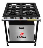Fogão Industrial 4 Bocas 30X30 Perfil 7 Forno Tampa Inox - Leona