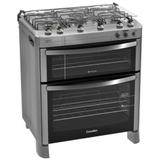 Fogão Piso Diamante 5 Bocas Inox Duplo Forno Esmaltec 127V 0104001281