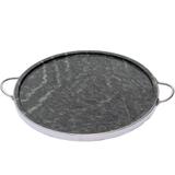 Forma de Pedra Sabão para pizza com alças de inox Curada 32 cm - Leônidas