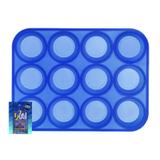 FORMA DE SILICONE PARA MUFFIN/CUPCAKE COM 12 UNIDADES Cor:Azul - 123 útil
