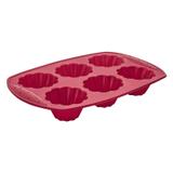 Forma de Silicone Vermelha para 6 Cupcakes Euro