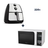 Forno micro ondas 20l branco e preto 220v+fritadeira sem óleo midea liva 4l 220v