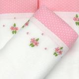 fralda bordada duo floral rosa (kit 3 unidades) - Artesanal