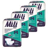 Fralda de uso Adulto Mili VITA Tamanho M 4 pacotes de 9 fraldas Total 36 Fraldas com Super Gel