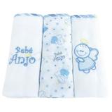 Fralda em tecido anjo da guarda bordada com bainha 3 unid azul - Incomfral