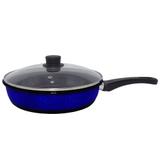 Frigideira Esmaltada Azul Granitada com Tampa de Vidro 24 cm - Pravas