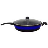 Frigideira Esmaltada Azul Granitada com Tampa de Vidro 30cm - Pravas