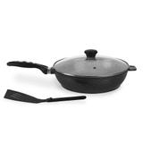 Frigideira Forno e Fogão Revestida em Cerâmica Antiaderente,Aluminio Fundido GRATIS Espátula! Preta - Aluminios j.r