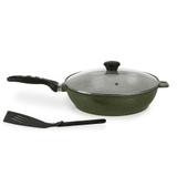 Frigideira Forno e Fogão Revestida em Cerâmica Antiaderente,Aluminio Fundido GRATIS Espátula! Verde - Aluminios j.r