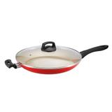 Frigideira francesa Vermelha Antiaderente 32cm com tampa de vidro premium Panelux