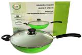 Frigideira Grande Panela Wok Verde Cerâmica 30cm Com Tampa - Idea