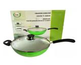 Frigideira Wok Antiaderente com Tampa Verde Cerâmica 30cm Idea