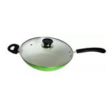 Frigideira wok com tampa verde cerâmica 30cm idea