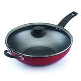 Frigideira Wok Nº 32 Antiaderente Com Tampa 33Cm Vermelho - Aluminio oliveira
