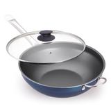 Frigideira Wok Nº 32 C/ Tampa E Antiaderente 33Cm Azul - Alumínio oliveira