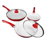 Frigideiras Antiaderente Conjunto Cerâmica 3 Peças Vermelho - Kit frigideira