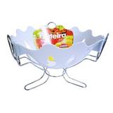 Fruteira de mesa de metal/plastico branca com pe 18x28cm de ø - Niquelart