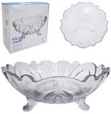Fruteira de mesa de vidro redonda relevo com pe 23cm de ø na caixa - Dagia