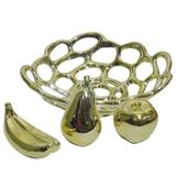 Fruteira Ouro de Mesa Dourada Kit Banana Ceramica Maça Pera - Braslu