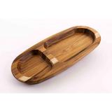 Gamela Oval pequena em madeira teca com repartição 26,8 x 50 cm - ARTEINOXX - Sincol