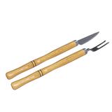 Garfo e Faca Em Inox Para Churrasco Cabo de Madeira - Qualinox