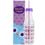 Garrafa com Canudo 500ml Corridinho Zona Criativa Coruja Roxa