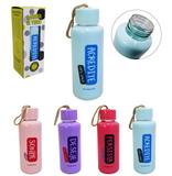 Garrafa De Vidro Revestido De Plastico Frases Colors Com Tampa De Rosca E Alca 300Ml - Bm36