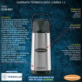 Garrafa Térmica Café Chá Pressão Inox 1 Litro Não Pinga Conserva 6 Horas - 122124 - Termolar