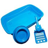 Gato Kit Azul 3 Em 1 Com Bandeja Pá E Comedouro - Pet injet