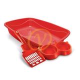 Gato Kit Vermelho 3 Em 1 Com Bandeja Pá E Comedouro Duplo - Pet injet
