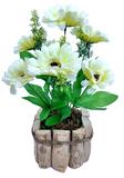 Gérbera Branca Arranjo Flor Artificial Com Vaso Rústico Em Madeira - Flordecorar