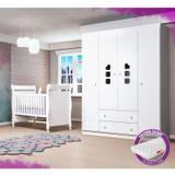 Guarda Roupa 4 Portas Ana Livia + Berço Mini Cama 251 + Colchão - Phoenix Baby