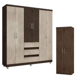Guarda Roupa Casal 14460 e Armário Multiuso 6020 Imbuia Avelã Flex - Araplac