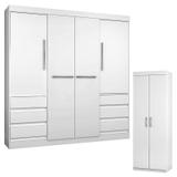 Guarda Roupa Casal 1477 e Armário Multiuso 6020 Branco - Araplac