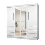 Guarda Roupa Casal 1577 4 Portas com Espelho 6 Gavetas Branco - Araplac