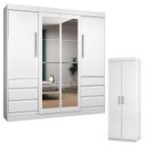 Guarda Roupa Casal 1577 e Armário Multiuso 6020 Branco - Araplac