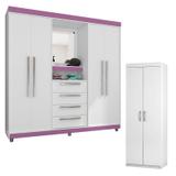 Guarda Roupa Casal 1618 e Armário Multiuso 6020 Branco Flex - Araplac