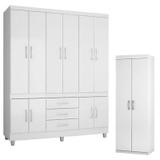 Guarda Roupa Casal 18490 e Armário Multiuso 6020 Branco - Araplac