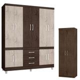 Guarda Roupa Casal 18490 e Armário Multiuso 6020 Imbuia Avelã Flex - Araplac