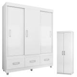Guarda Roupa Casal 18495 e Armário Multiuso 6020 Branco - Araplac