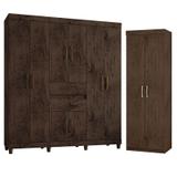 Guarda Roupa Casal 1950 e Armário Multiuso 6020 Imbuia - Araplac
