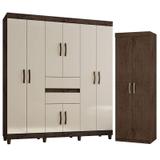 Guarda Roupa Casal 1950 e Armário Multiuso 6020 Imbuia Baunilha - Araplac