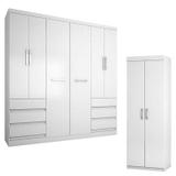 Guarda Roupa Casal 2177 e Armário Multiuso 6020 Branco - Araplac