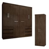 Guarda Roupa Casal 2177 e Armário Multiuso 6020 Imbuia - Araplac